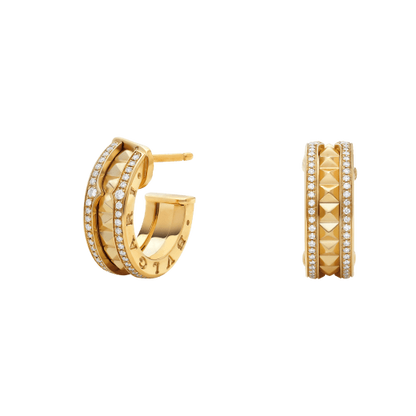 [✨ROSE✨]ZERO 1 ROCK GOLD EARRINGS WITH STUDDED SPIRAL AND PAVED DIAMONDS