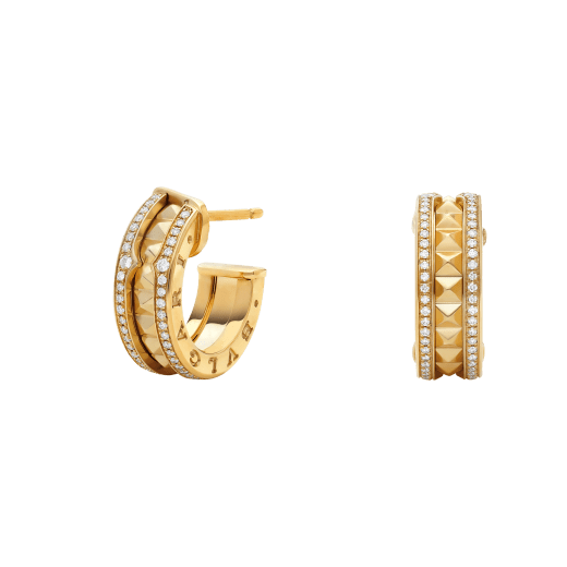 [✨ROSE✨]ZERO 1 ROCK GOLD EARRINGS WITH STUDDED SPIRAL AND PAVED DIAMONDS