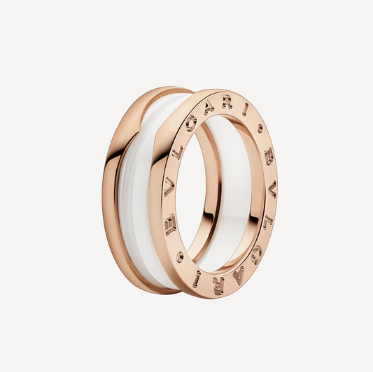 [✨ROSE✨]ZERO 1 TWO-BAND LOOPS AND WHITE CERAMIC SPIRAL PINK GOLD RING