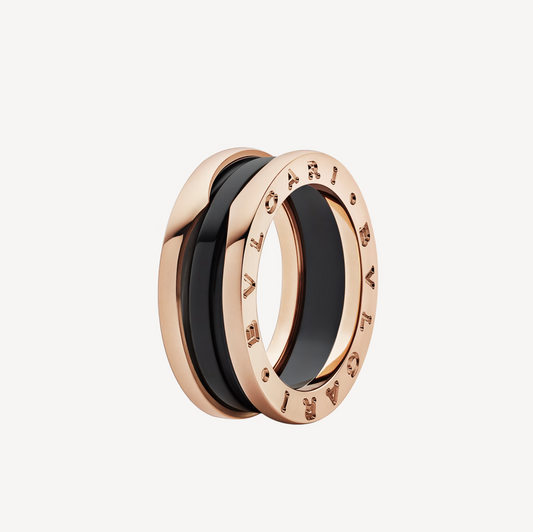 [✨ROSE✨]ZERO 1 TWO-BAND LOOPS AND BLACK CERAMIC PINK GOLD RING
