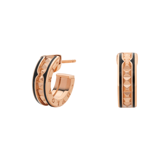 [✨ROSE✨]ZERO 1 ROCK PINK GOLD EARRINGS WITH STUDDED SPIRAL AND BLACK CERAMIC