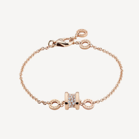 [✨ROSE✨]ZERO 1 SOFT PINK GOLD WITH PAVED DIAMONDS ON THE SPIRAL BRACELET
