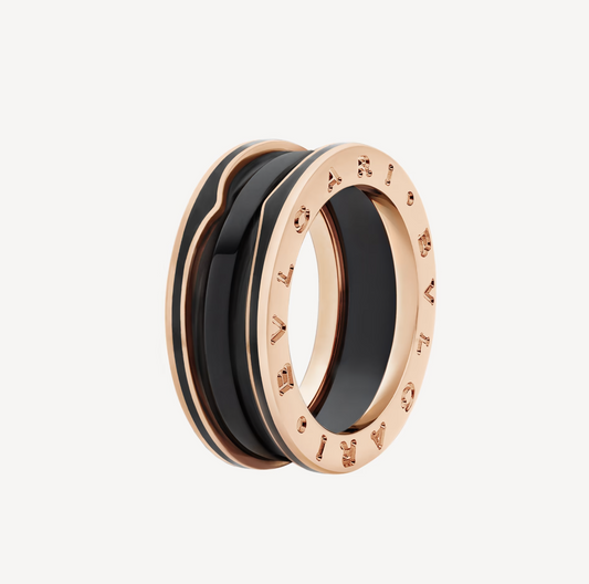 [✨ROSE✨]ZERO 1 TWO-BAND WITH MATTE BLACK CERAMIC PINK GOLD RING