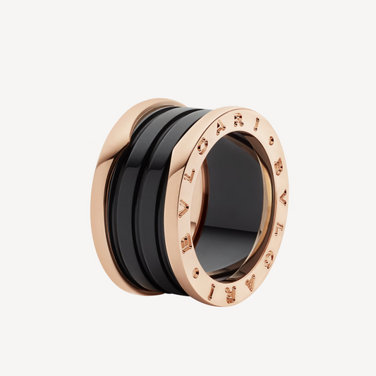 [✨ROSE✨]ZERO 1 FOUR-BAND LOOPS AND BLACK CERAMIC SPIRAL PINK GOLD RING