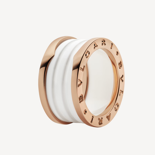 [✨ROSE✨]ZERO 1 FOUR-BAND LOOPS AND WHITE CERAMIC SPIRAL PINK GOLD RING