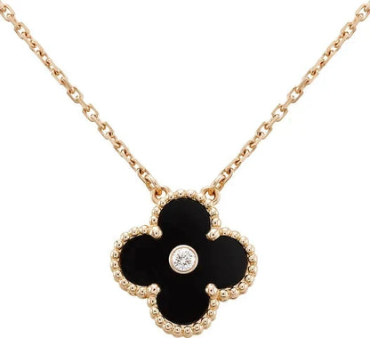 [✨ROSE✨]CLOVER 15MM DIAMOND ONYX NECKLACE