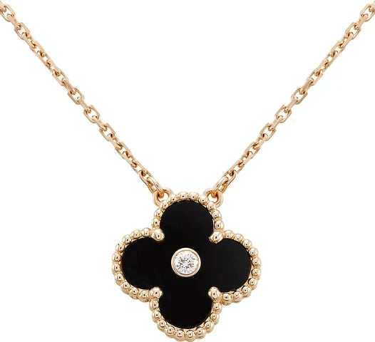 [✨ROSE✨]CLOVER 15MM DIAMOND ONYX NECKLACE