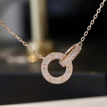 [✨ROSE✨]LOVE 7.6MM NECKLACE ROSE GOLD AND SILVER  FULL DIAMOND