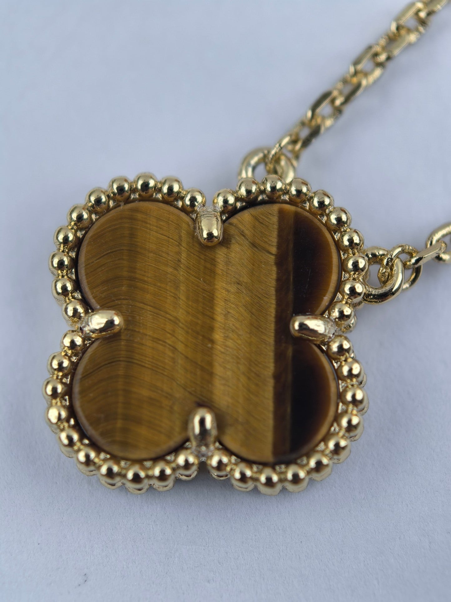 [✨ROSE✨]CLOVER 25MM GOLD TIGER'S EYE  BIG CLOVER NECKLACE