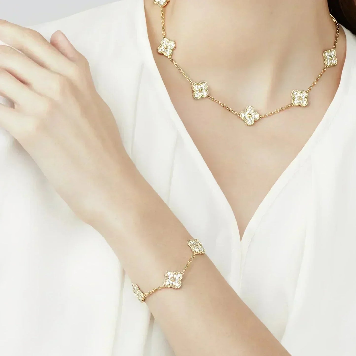 [✨ROSE✨]CLOVER 5 MOTIFS  FULL DIAMOND BRACELET