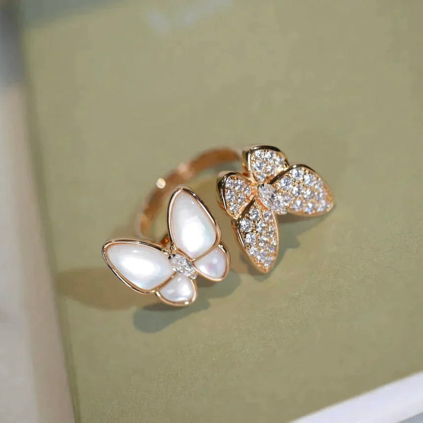 [✨ROSE✨]TWIN BUTTERFLY DIAMOND MOP RING