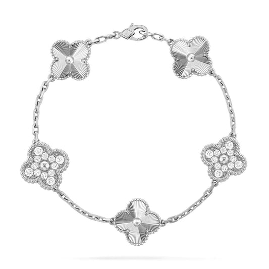 [✨ROSE✨]CLOVER 5 MOTIF SILVER DIAMOND BRACELET
