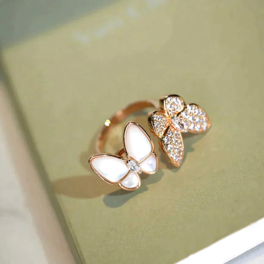 [✨ROSE✨]TWIN BUTTERFLY DIAMOND MOP RING