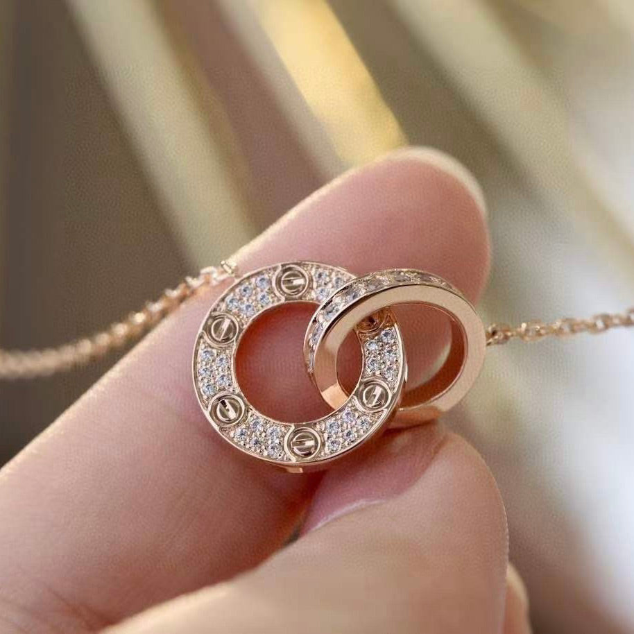 [✨ROSE✨]LOVE 7.6MM NECKLACE ROSE GOLD AND SILVER  FULL DIAMOND