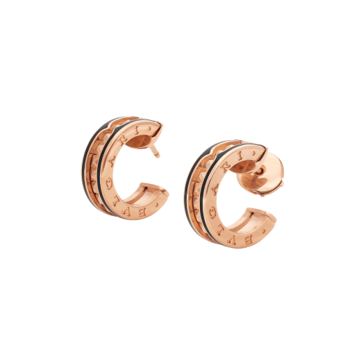 [✨ROSE✨]ZERO 1 ROCK PINK GOLD EARRINGS WITH STUDDED SPIRAL AND BLACK CERAMIC