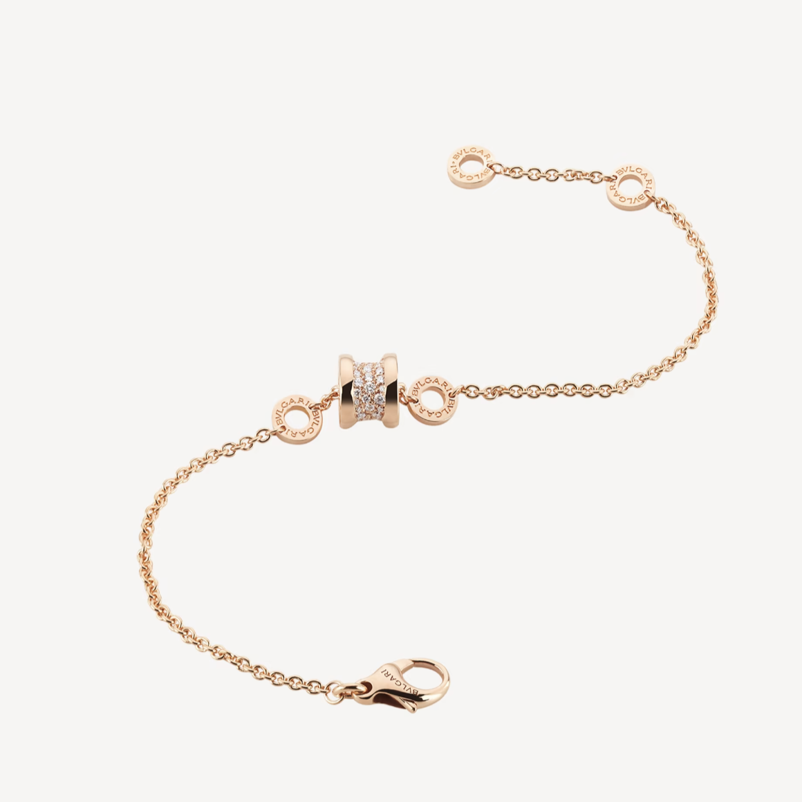 [✨ROSE✨]ZERO 1 SOFT PINK GOLD WITH PAVED DIAMONDS ON THE SPIRAL BRACELET