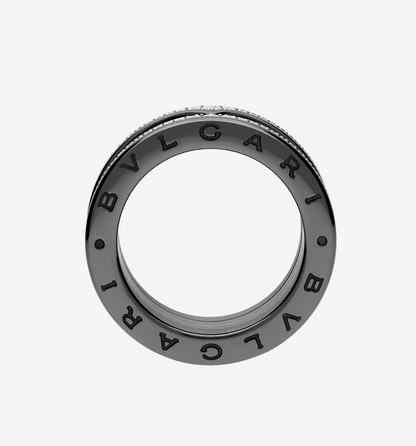 [✨ROSE✨]ZERO 1 ROCK FOUR-BAND BLACK CERAMIC WITH STUDDED SPIRAL AND PAVED DIAMONDS RING