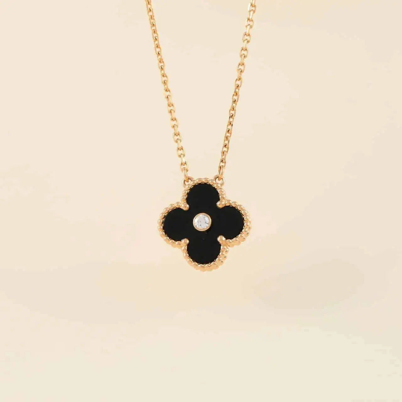 [✨ROSE✨]CLOVER 15MM DIAMOND ONYX NECKLACE