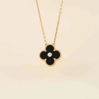 [✨ROSE✨]CLOVER 15MM DIAMOND ONYX NECKLACE