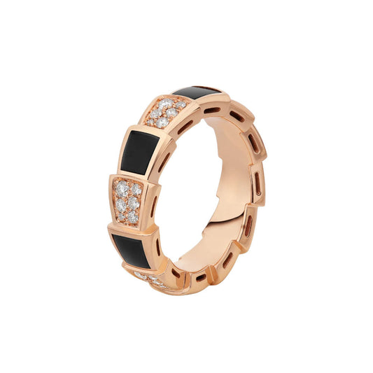 [✨ROSE✨]SERPENTI RING PINK GOLD BLACK MOP DIAMOND PAVED 4MM