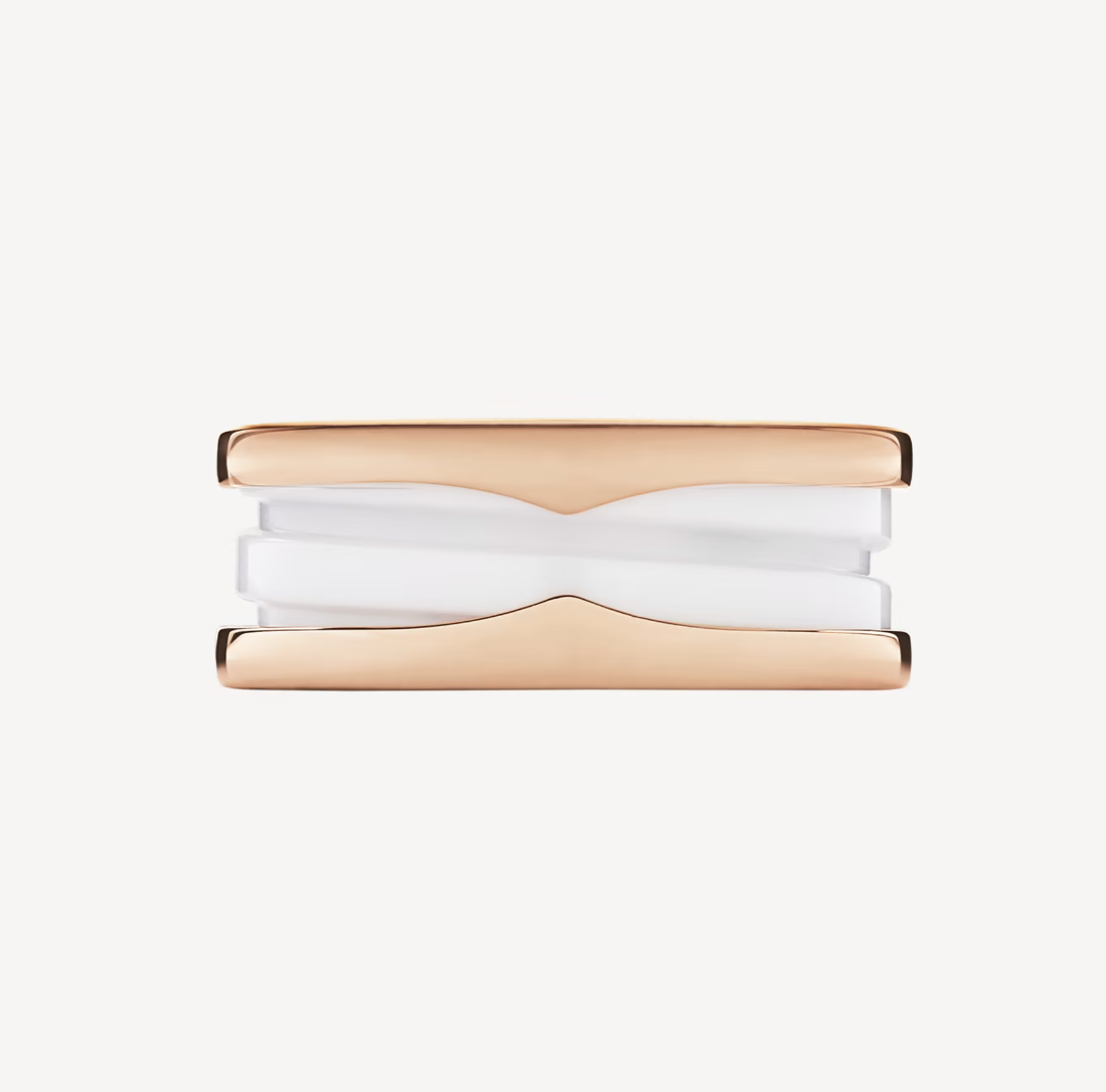 [✨ROSE✨]ZERO 1 TWO-BAND LOOPS AND WHITE CERAMIC SPIRAL PINK GOLD RING