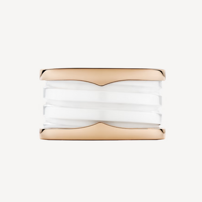 [✨ROSE✨]ZERO 1 FOUR-BAND LOOPS AND WHITE CERAMIC SPIRAL PINK GOLD RING