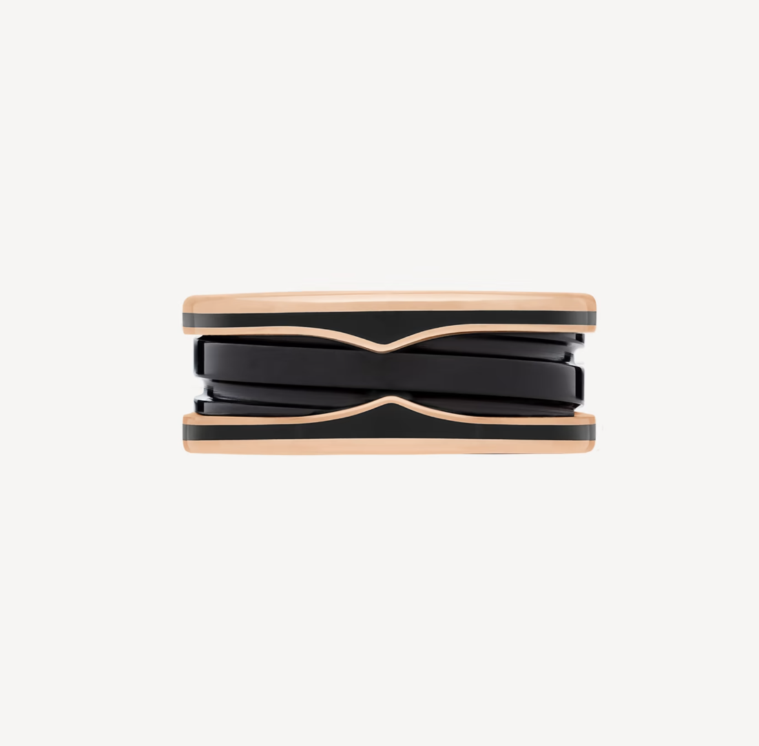 [✨ROSE✨]ZERO 1 TWO-BAND WITH MATTE BLACK CERAMIC PINK GOLD RING