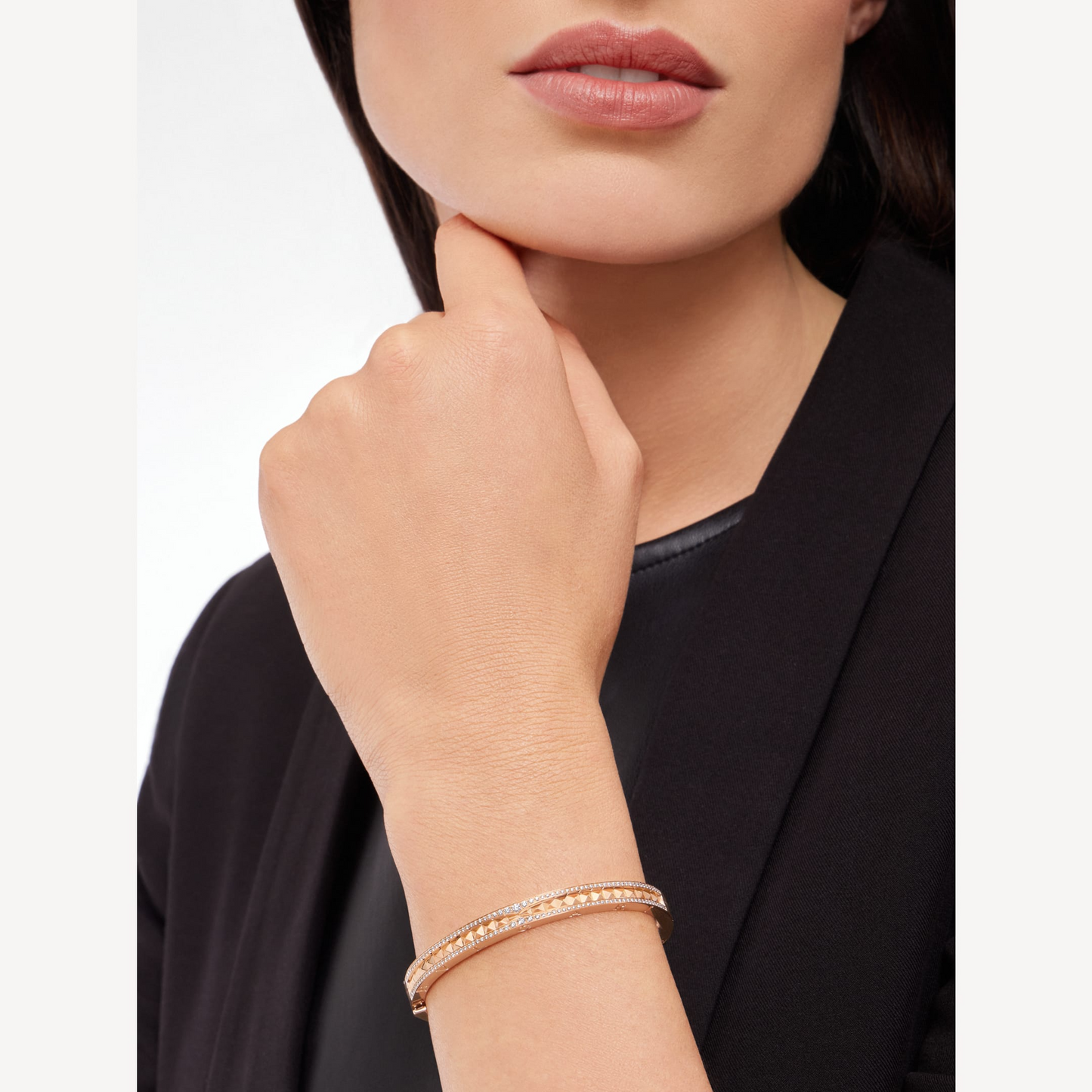 [✨ROSE✨]ZERO 1 SPIRAL AND PAVED DIAMOND PINK GOLD BRACELET