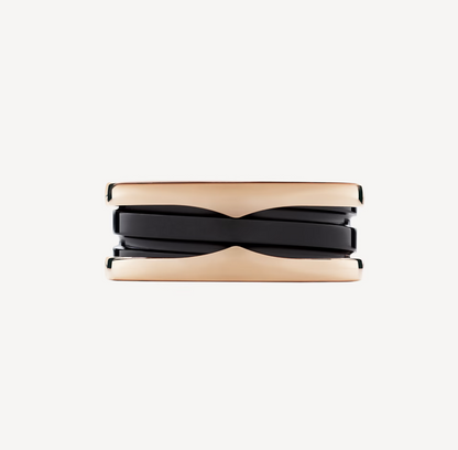[✨ROSE✨]ZERO 1 TWO-BAND LOOPS AND BLACK CERAMIC PINK GOLD RING