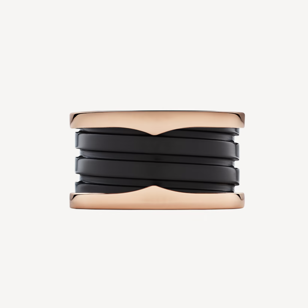 [✨ROSE✨]ZERO 1 FOUR-BAND LOOPS AND BLACK CERAMIC SPIRAL PINK GOLD RING