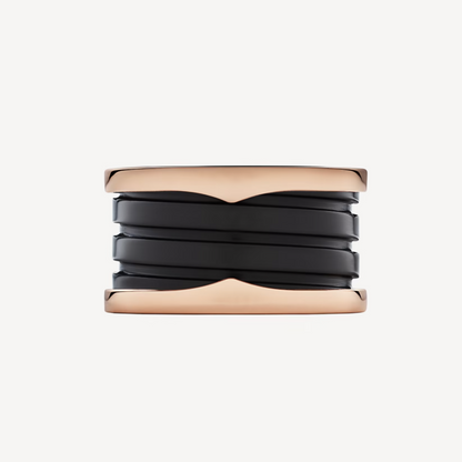 [✨ROSE✨]ZERO 1 FOUR-BAND LOOPS AND BLACK CERAMIC SPIRAL PINK GOLD RING
