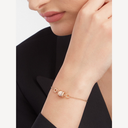 [✨ROSE✨]ZERO 1 SOFT PINK GOLD WITH PAVED DIAMONDS ON THE SPIRAL BRACELET