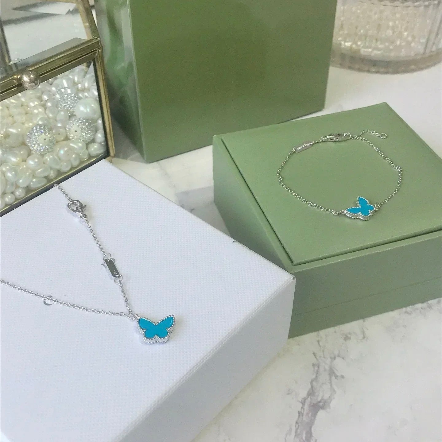 [✨ROSE✨]BUTTERFLY TURQUOISE BUTTERFLY BRACELET SILVER