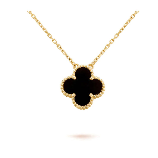 [✨ROSE✨]CLOVER 15MM BLACK ONYX SINGLE FLOWER NECKLACE