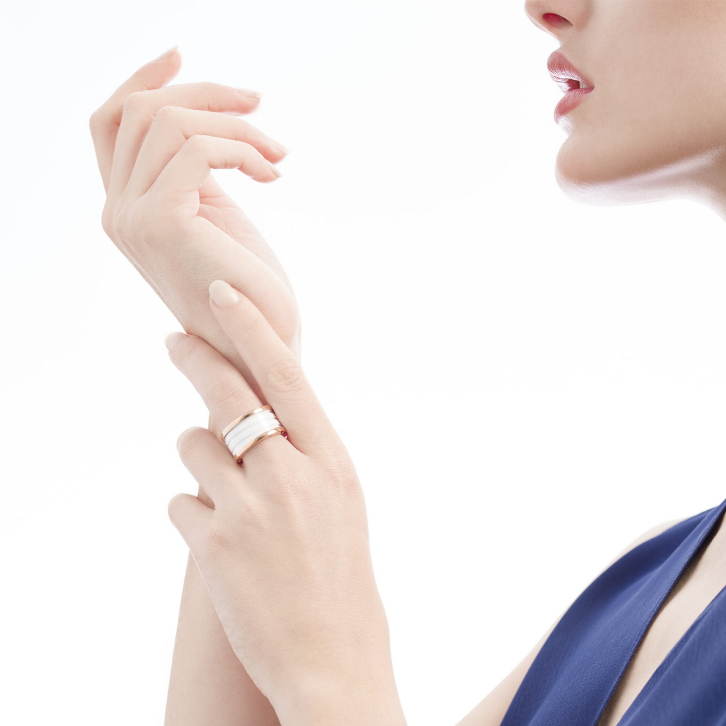 [✨ROSE✨]ZERO 1 FOUR-BAND LOOPS AND WHITE CERAMIC SPIRAL PINK GOLD RING