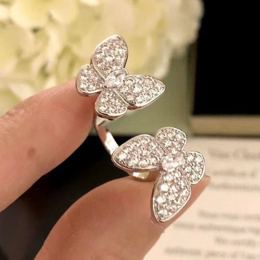 [✨ROSE✨]TWIN SILVER BUTTERFLY DIAMOND RING