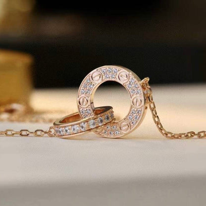[✨ROSE✨]LOVE 7.6MM NECKLACE ROSE GOLD AND SILVER  FULL DIAMOND