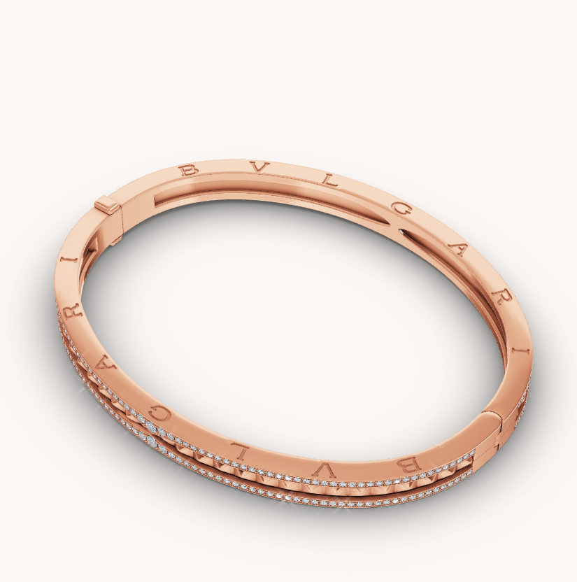 [✨ROSE✨]ZERO 1 SPIRAL AND PAVED DIAMOND PINK GOLD BRACELET