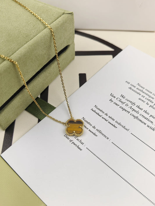 [✨ROSE✨]CLOVER 25MM GOLD TIGER'S EYE  BIG CLOVER NECKLACE