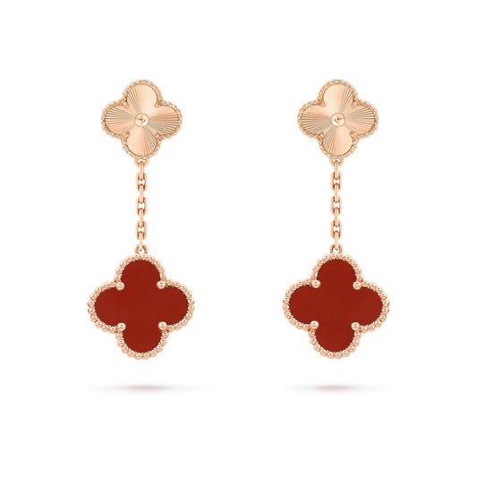 [✨ROSE✨]CLOVER 2 MOTIF  LASER CARNELIAN EARRINGS