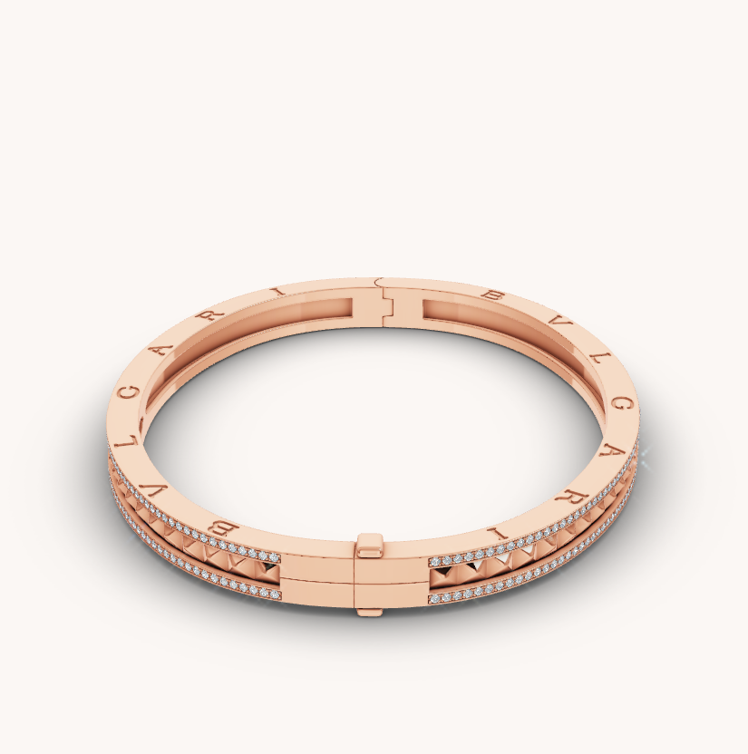 [✨ROSE✨]ZERO 1 SPIRAL AND PAVED DIAMOND PINK GOLD BRACELET