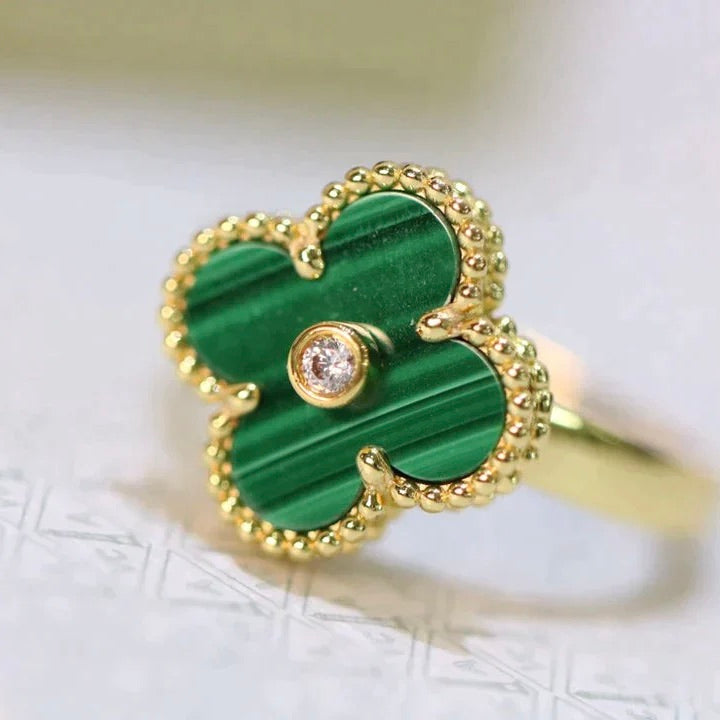 [✨ROSE✨]CLOVER MALACHITE RING GOLD DIAMOND