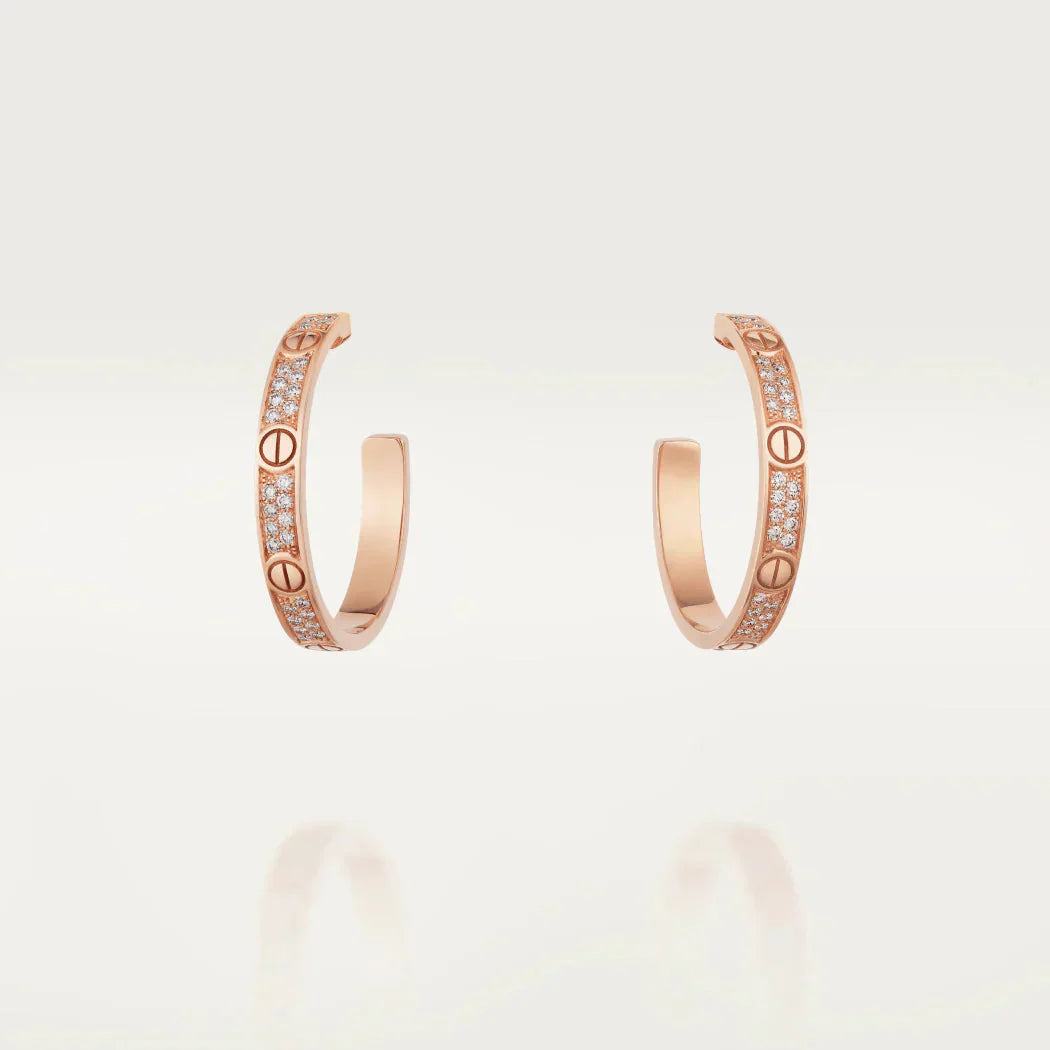 [✨ROSE✨]LOVE DIAMOND PINK GOLD HOOP EARRINGS