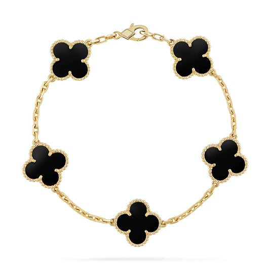 [✨ROSE✨]CLOVER  5 MOTIFS BLACK ONYX BRACELET