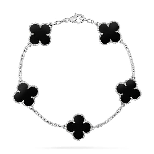 [✨ROSE✨]CLOVER 5 MOTIF ONYXS  BRACELET SILVER