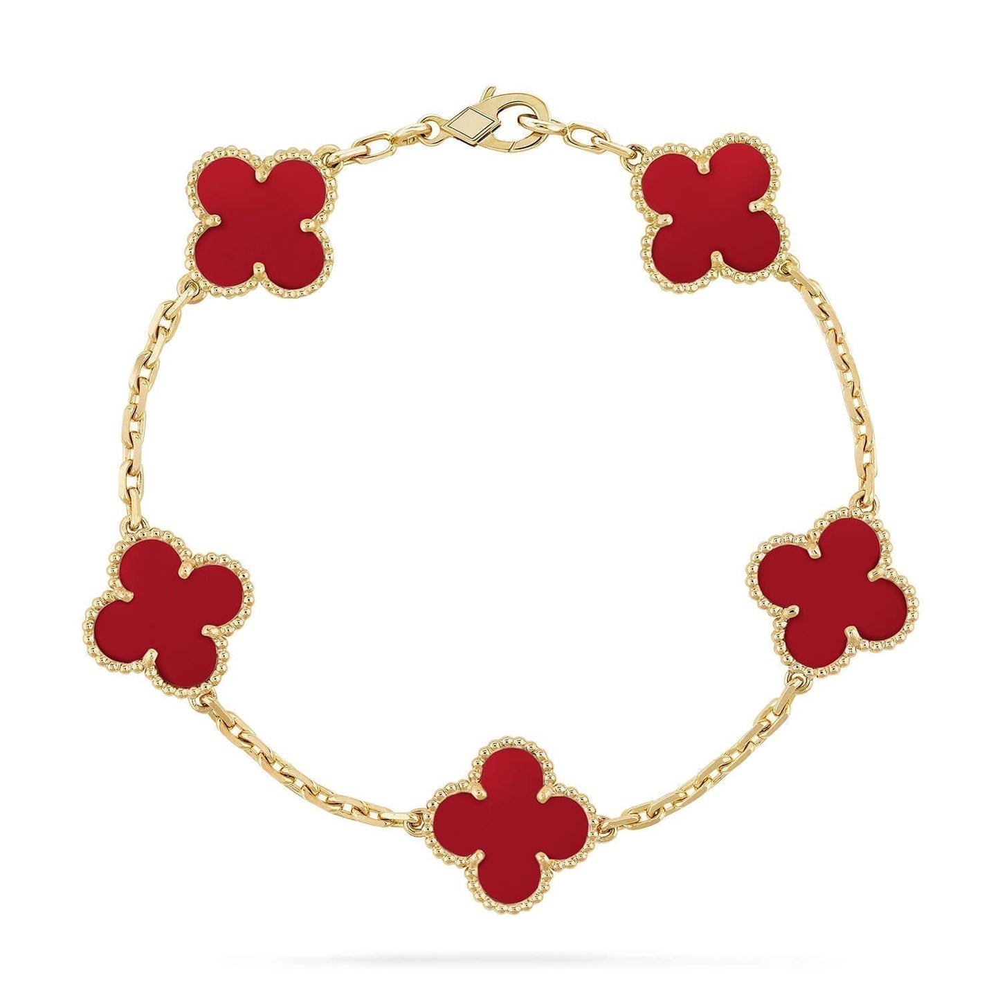 [✨ROSE✨]CLOVER 5 MOTIFS RED AGATE  BRACELET