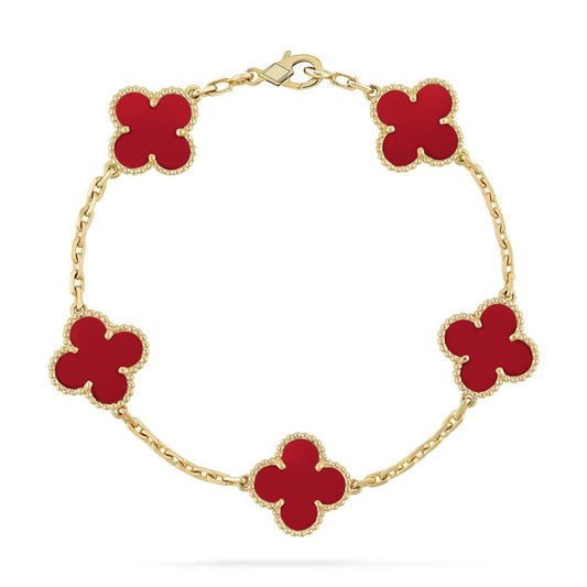 [✨ROSE✨]CLOVER 5 MOTIFS RED AGATE  BRACELET