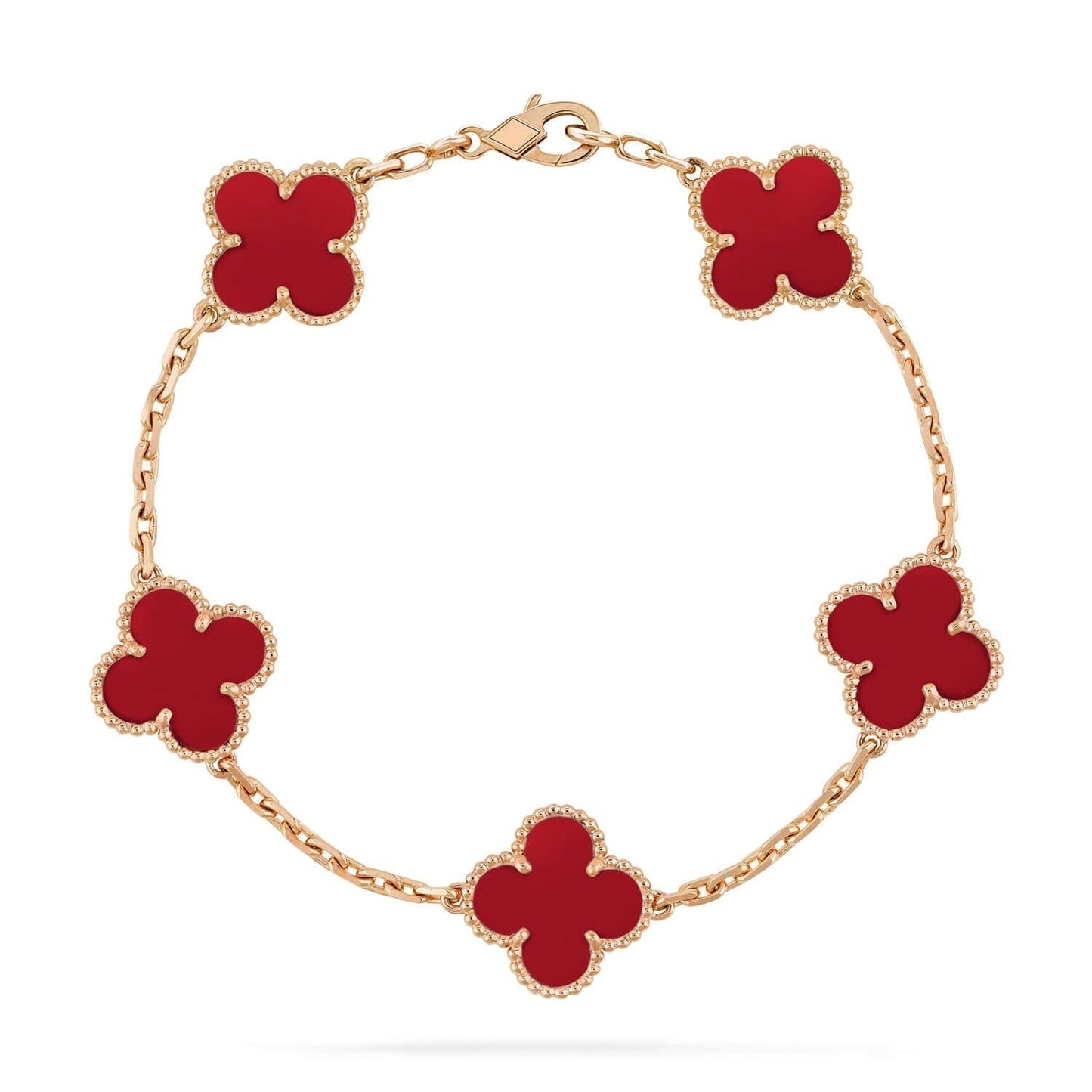 [✨ROSE✨]CLOVER 5 MOTIFS RED AGATE  BRACELET
