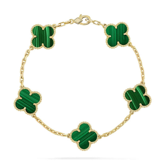 [✨ROSE✨]CLOVER 5 MOTIFS MALACHITE BRACELET
