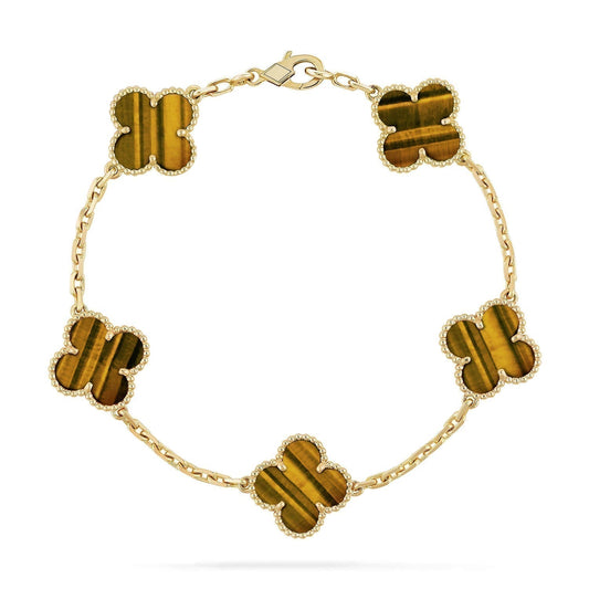 [✨ROSE✨]CLOVER  5 MOTIFS TIGER EYE BRACELET